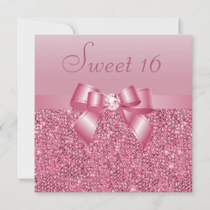 Roze pailletten, Bow & Diamond Sweet 16 Kaart