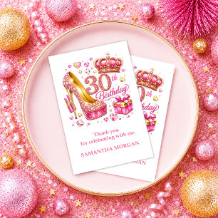 Roze Pailletten Goud Confetti 30e Verjaardag Dankk Bedankkaart