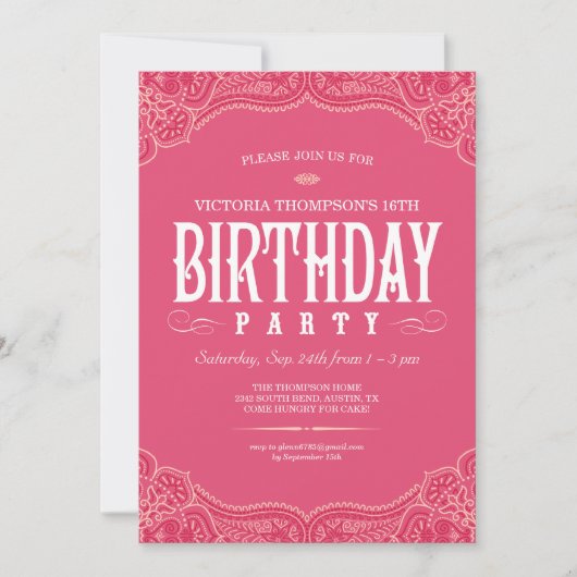 Roze Paisley Birthday-uitnodigingen Kaart (Voorkant)