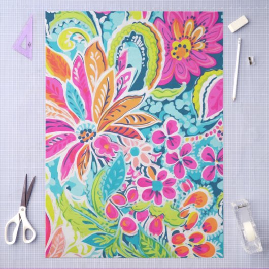 Roze Paisley Bloemendecoupage Tissuepapier (Craft)