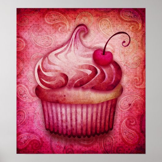 roze paisley cupcake canvasprint poster (Voorkant)