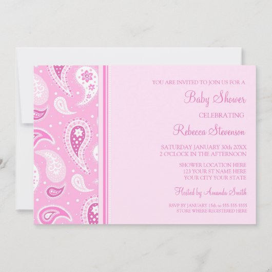 Roze Paisley Custom Baby Shower-uitnodigingen Kaart (Achterkant)