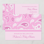 Roze Paisley Custom Baby Shower-uitnodigingen Kaart (Voorkant / Achterkant)