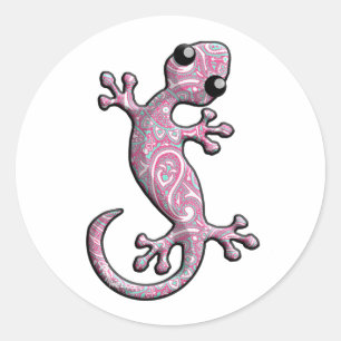 Roze Paisley Gecko Lizard Ronde Sticker