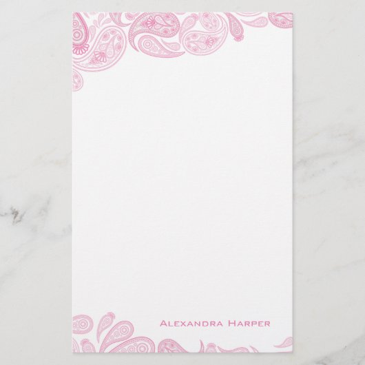 Roze Paisley - Gepersonaliseerde schrijfbenodigdhe Briefpapier (Voorkant)