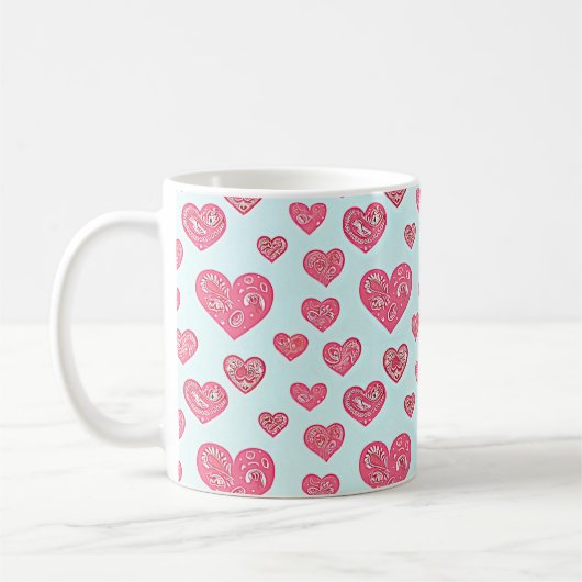 Roze paisley harten valentijn koffiemok (Links)