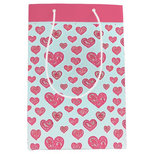 Roze paisley harten valentijn middelgrote cadeauta medium cadeauzakje (Voorkant)