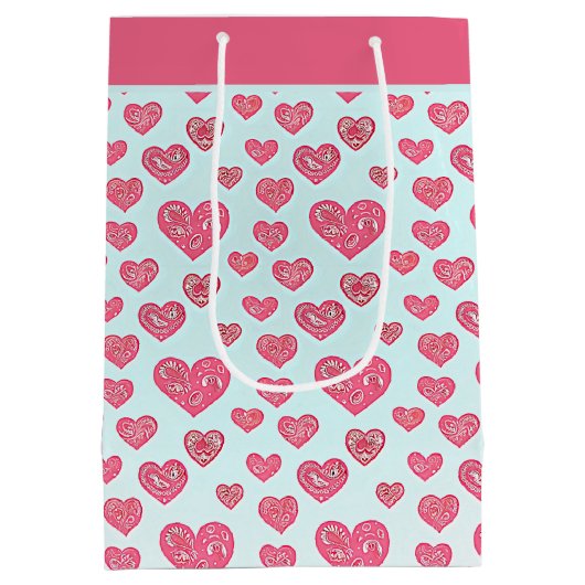 Roze paisley harten valentijn middelgrote cadeauta medium cadeauzakje (Achterkant)