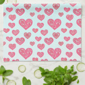 Roze paisley harten valentijn  theedoek (Gevouwen)