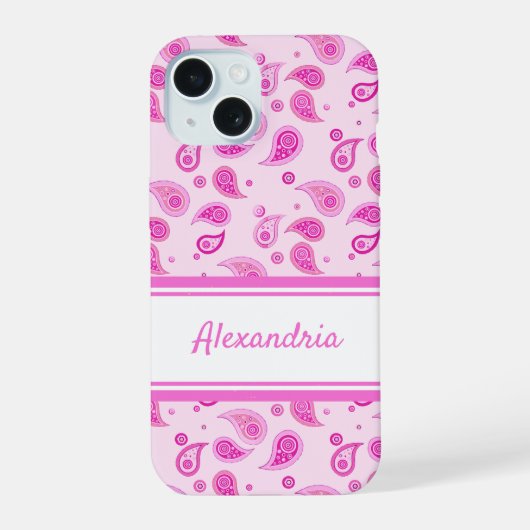Roze Paisley iPhone 15 Case (Achterkant)