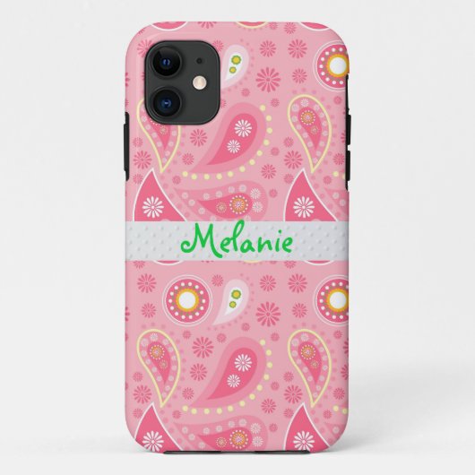Roze Paisley iPhone Monogram Aangepast Case-Mate iPhone Case (Achterkant)