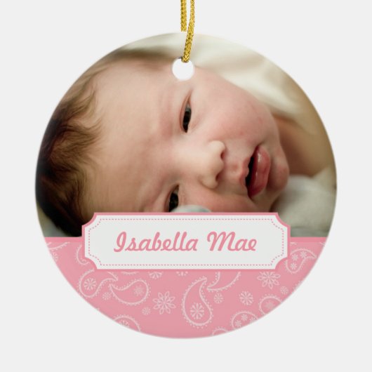 Roze Paisley-kerstboomversiering met foto's Keramisch Ornament (Voorkant)