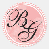 Roze Paisley monogram Ronde Sticker (Voorkant)