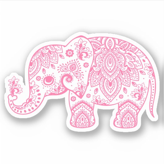 Roze  paisley olifant sticker (Voorkant)