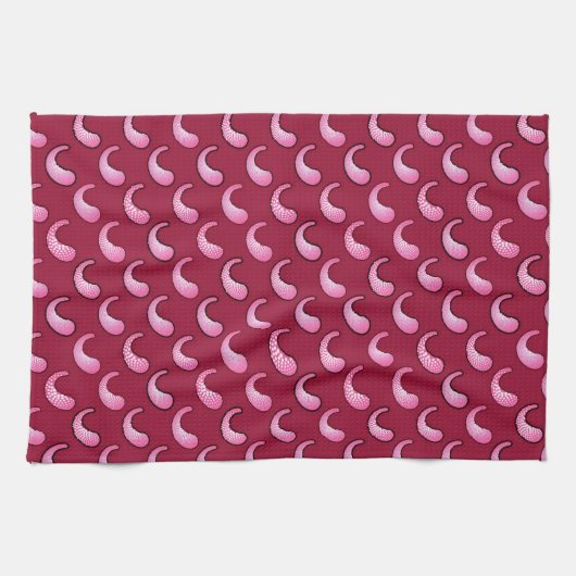 Roze paisley op bordeauxrood theedoek (Horizontaal)