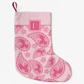  Roze Paisley Patroon Monogram Kleine Kerstsok (Voorkant)