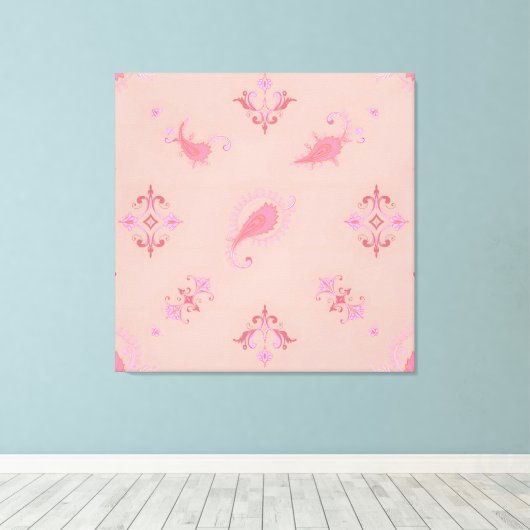 Roze Paisley Pattern Canvas Afdruk (Insitu (Houten vloer))