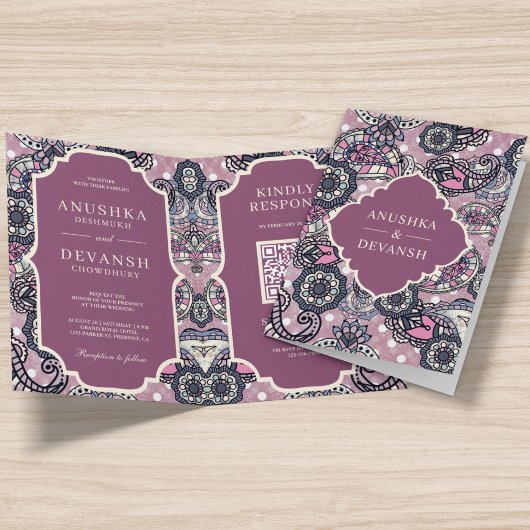 Roze Paisley Pattern QR Code Indian Wedding