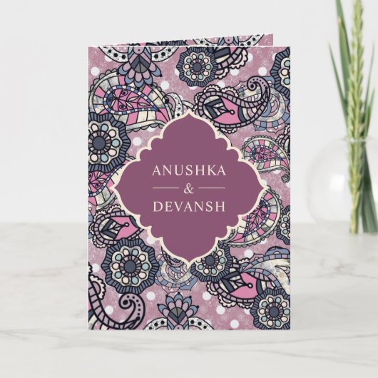 Roze Paisley Pattern QR Code Indian Wedding (Voorkant)