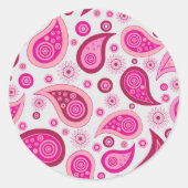 Roze Paisley Pattern Ronde Sticker (Voorkant)