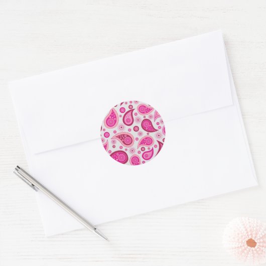 Roze Paisley Pattern Ronde Sticker (Envelop)