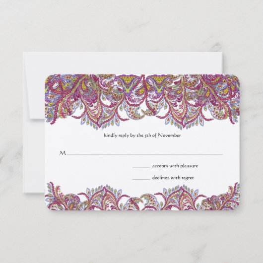 Roze Paisley Peacock Wedding RSVP (Voorkant)