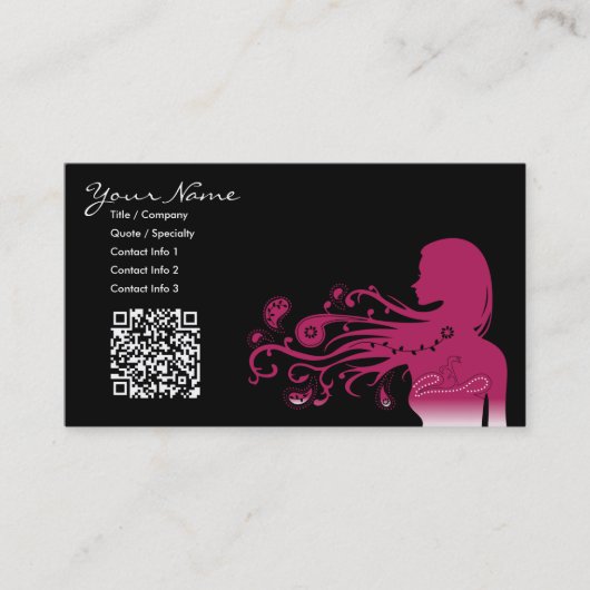 roze paisley :  qr-code visitekaartje (Voorkant)