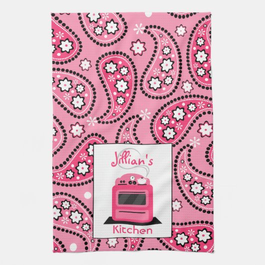 Roze Paisley & Stove persoonlijke keukenhanddoeken (Verticaal)