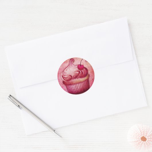 roze paisleyappel ronde sticker (Envelop)
