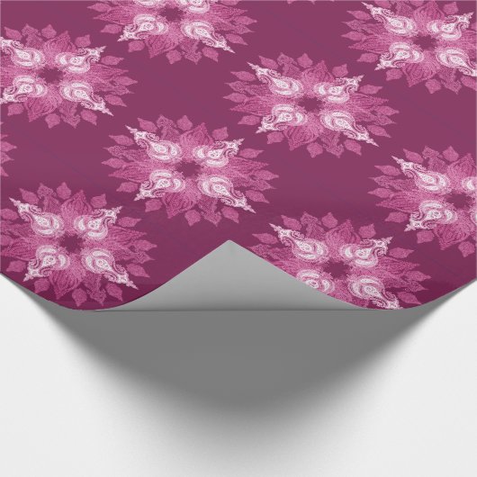 Roze paisleybloem cadeaupapier (Hoek)