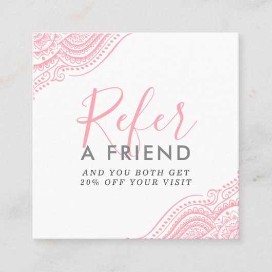 Roze  paisleyornament vierkante visitekaartje (Voorkant)