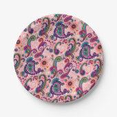  roze paisleypatroon papieren bordje (Voorkant)