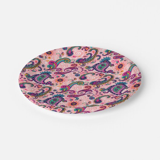  roze paisleypatroon papieren bordje (Gekanteld)