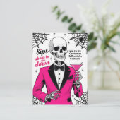 Roze Pak Skelet Halloween Feestdagenkaart (Staand voorkant)