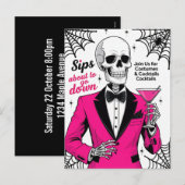 Roze Pak Skelet Halloween Feestdagenkaart (Voorkant / Achterkant)