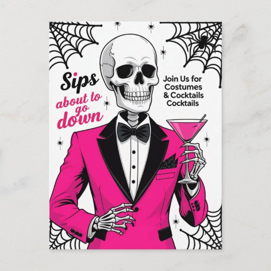 Roze Pak Skelet Halloween Feestdagenkaart (Voorkant)