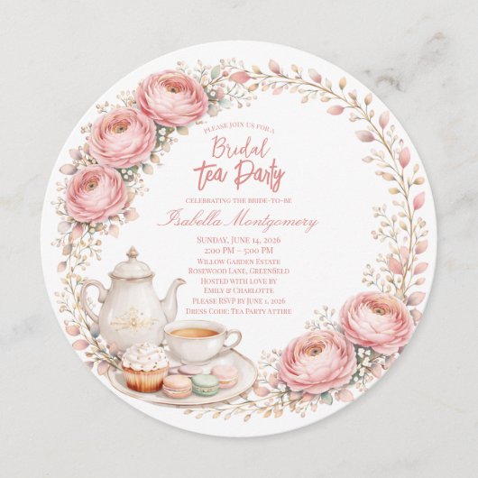Roze Palet Thee Feest Bruidsuitnodiging Kaart (Voorkant)