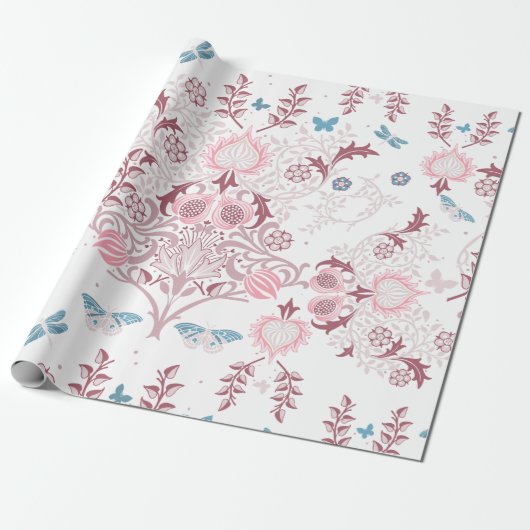 Roze palet William Morris Design Cadeaupapier (Uitgerold)