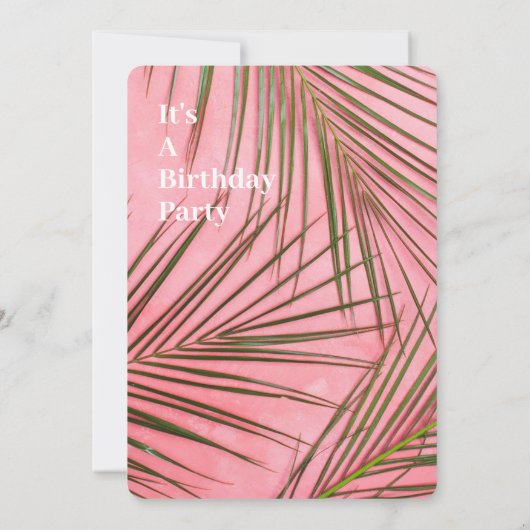 Roze Palm Birthday Uitnodiging (Achterkant)