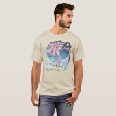 Roze palm & blauwe vogel Mannen T-shirt (Voorkant volledig)