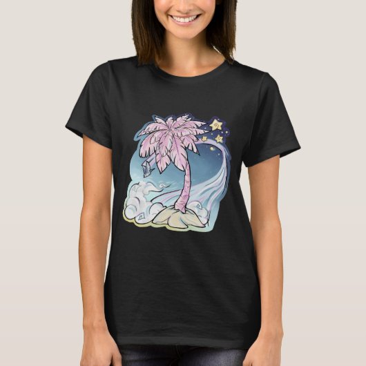 Roze Palm & Blue Bird T-shirt voor dames (Voorkant)