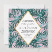 Roze Palm Deco bruiloft uitnodiging (Voorkant)