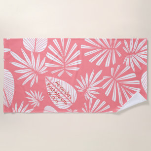 Roze Palm Leaf Bachelorette Party Gepersonaliseerd Strandlaken