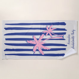 Roze palm paar op blauwe strepen vrijgezellenfeest strandlaken