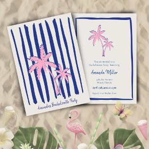 Roze Palm Pair op Blue Stripes Bachelorette Party Kaart