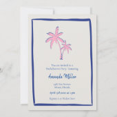 Roze Palm Pair op Blue Stripes Bachelorette Party Kaart (Achterkant)