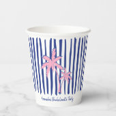 Roze Palm Pair op Blue Stripes Bachelorette Party Papieren Bekers (Achterkant)