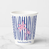 Roze Palm Pair op Blue Stripes Bachelorette Party Papieren Bekers (Voorkant)