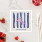 Roze Palm Pair op Blue Stripes Bachelorette Party Servet (Insitu)