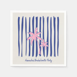 Roze Palm Pair op Blue Stripes Bachelorette Party Servet